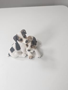 Ceramic Jack Russell Terrier Puppy Figurine — White with Black & Brown Accents